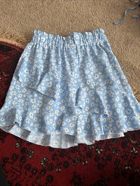Light Blue Floral Ruffle Mini Skirt